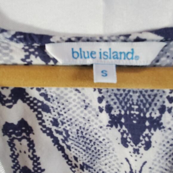 Blue Island Dress Small Snakeskin Print Long Sleeve Ruffle Hem Boho Chic - Picture 4 of 13